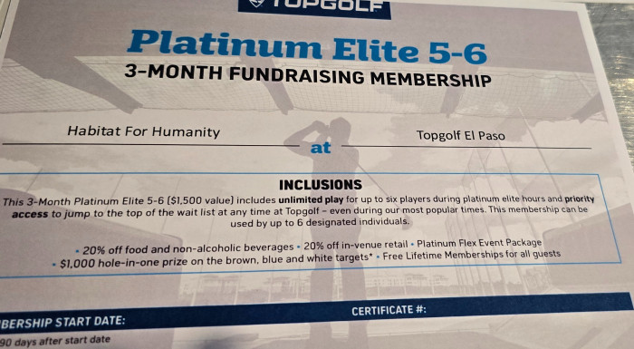 3 month Platinum membership for 6 members. Unlimited play during elite hrs and more!
