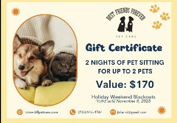 2 night of pet sitting for up to 2 pets